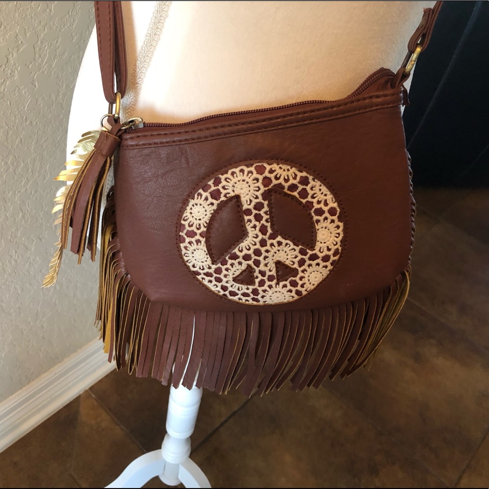 Justice Peace Sign Fringe Purse-EUC